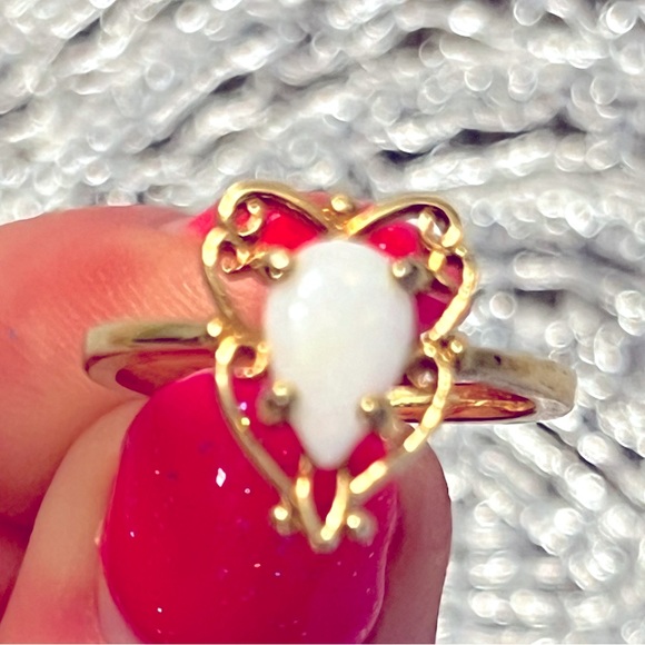 Elegant Gold Heart Ring with Opal Stone - Picture 1 of 5